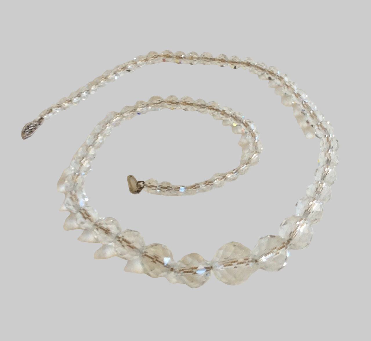 Vintage Art Deco faceted crystal bead gold filled necklace with filigree clasp