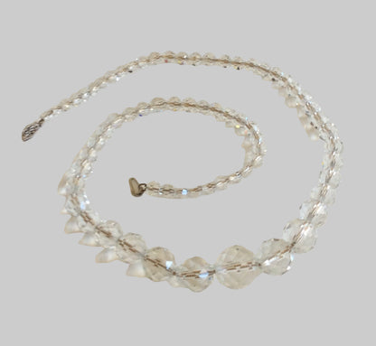 Vintage Art Deco faceted crystal bead gold filled necklace with filigree clasp