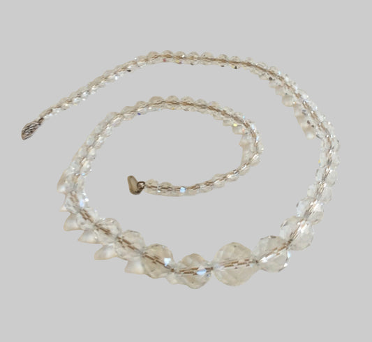 Vintage Art Deco faceted crystal bead gold filled necklace with filigree clasp