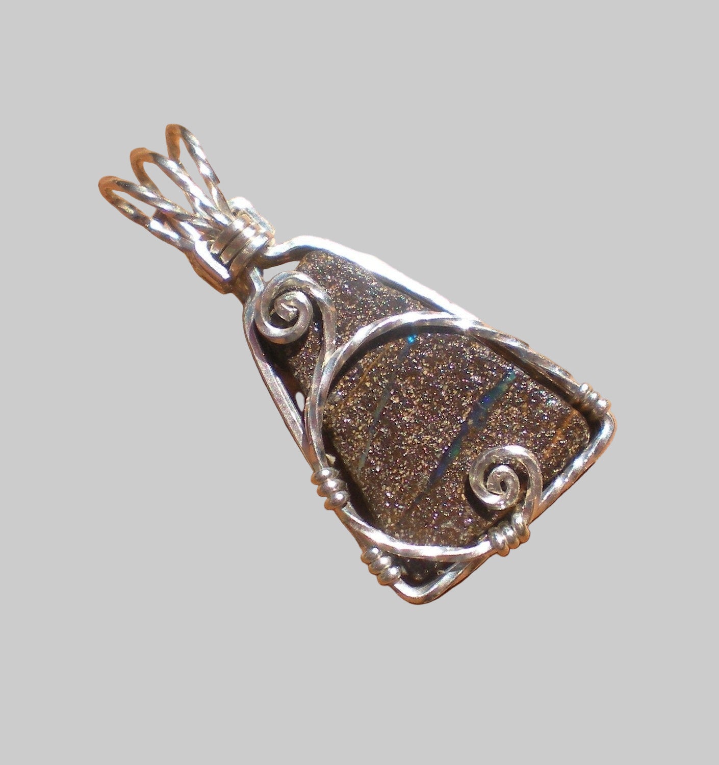Koroit Boulder Opal sterling silver wire wrapped pendant