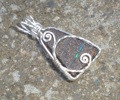 Koroit Boulder Opal sterling silver wire wrapped pendant