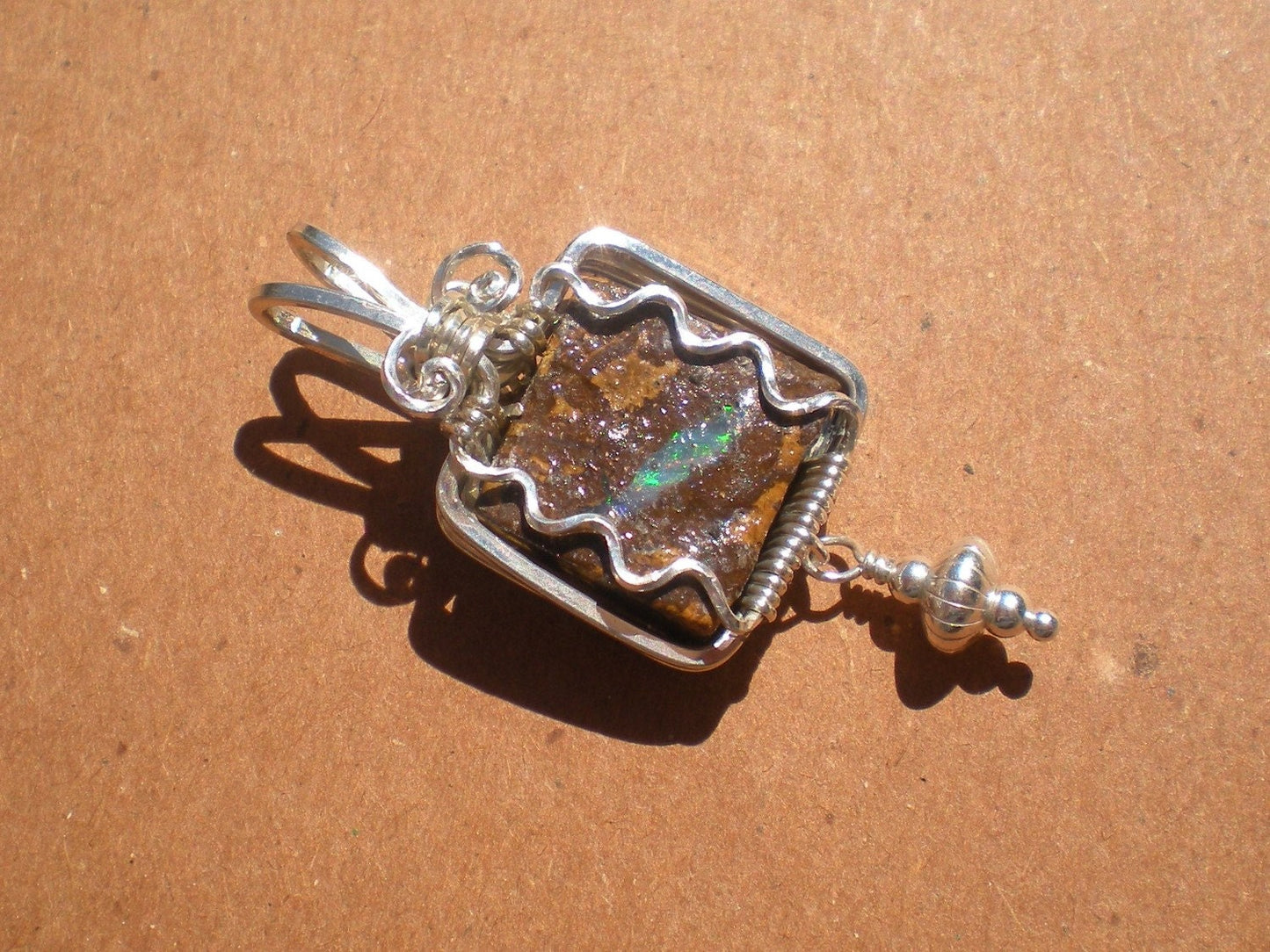 Koroit Boudler Opal Sterling silver wire wrapped pendant