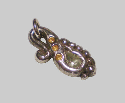 Chrysoberyl and Sapphire fine silver funky rustic ooak swirl pendant