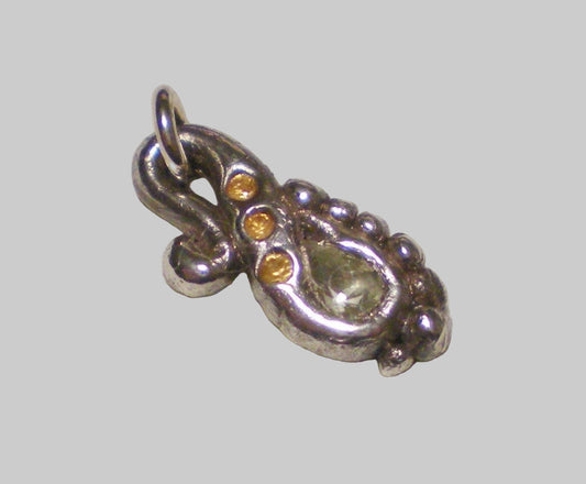 Chrysoberyl and Sapphire fine silver funky rustic ooak swirl pendant