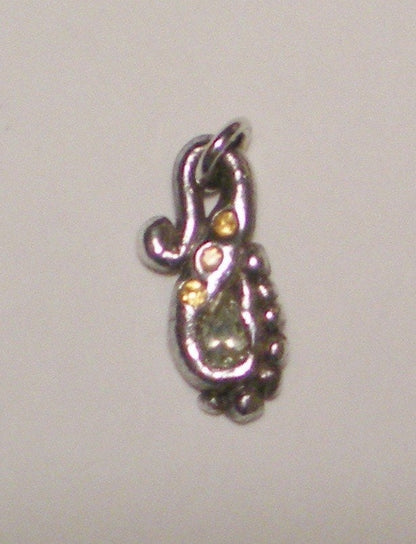 Chrysoberyl and Sapphire fine silver funky rustic ooak swirl pendant