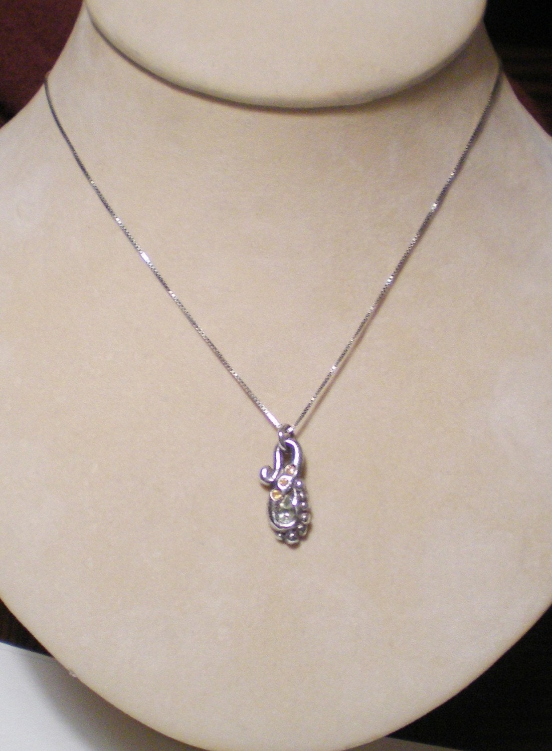 Chrysoberyl and Sapphire fine silver funky rustic ooak swirl pendant