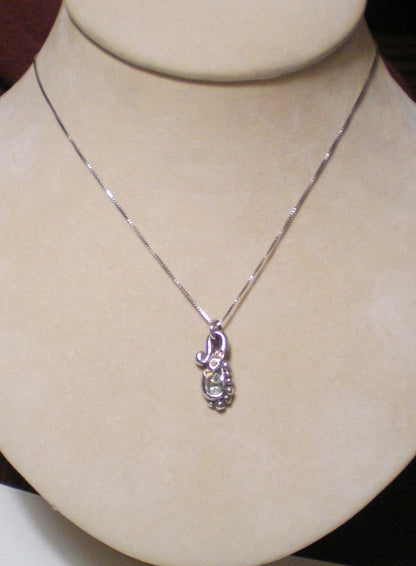 Chrysoberyl and Sapphire fine silver funky rustic ooak swirl pendant