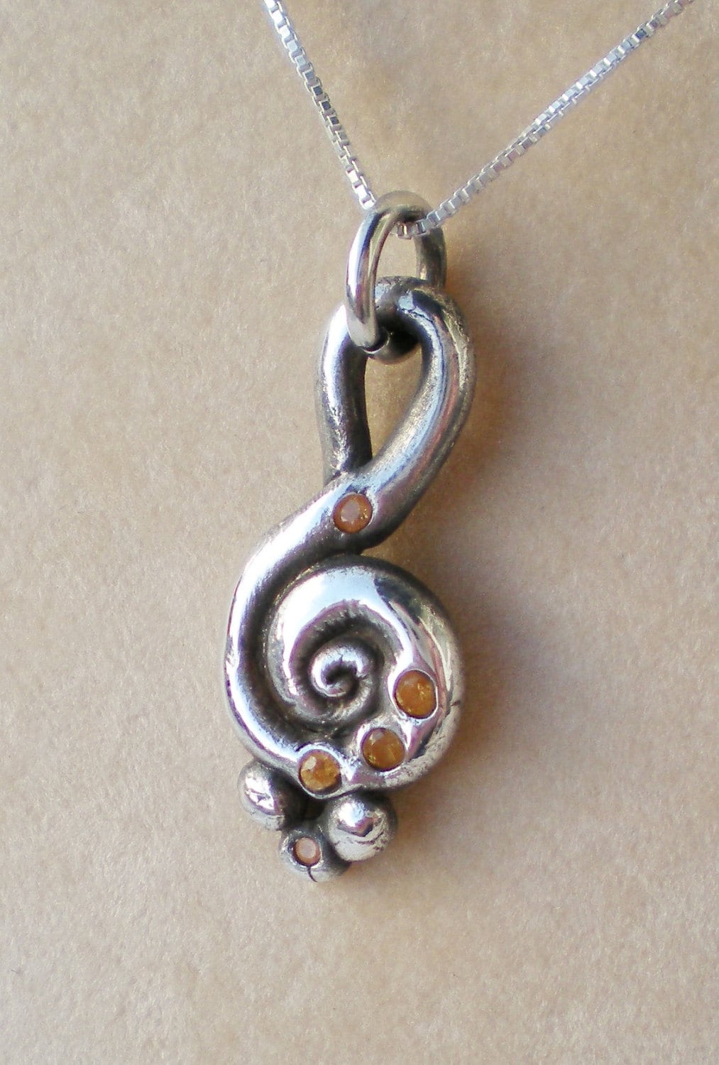 Golden Sapphire fine silver rustic swirl pendant OOAK
