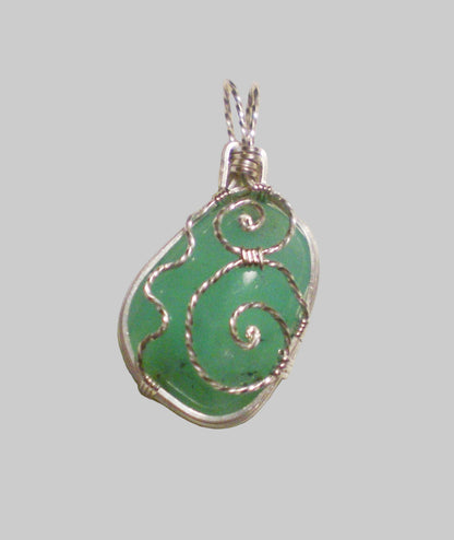 Chrysoprase sterling silver wire wrapped pendant