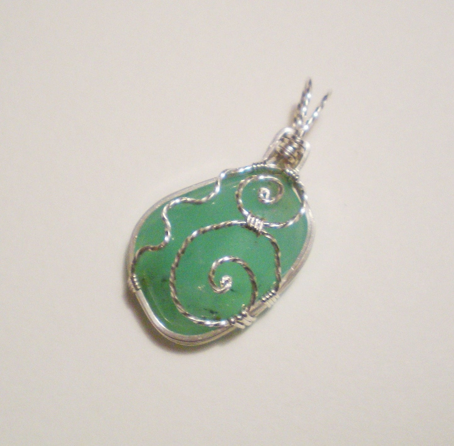 Chrysoprase sterling silver wire wrapped pendant