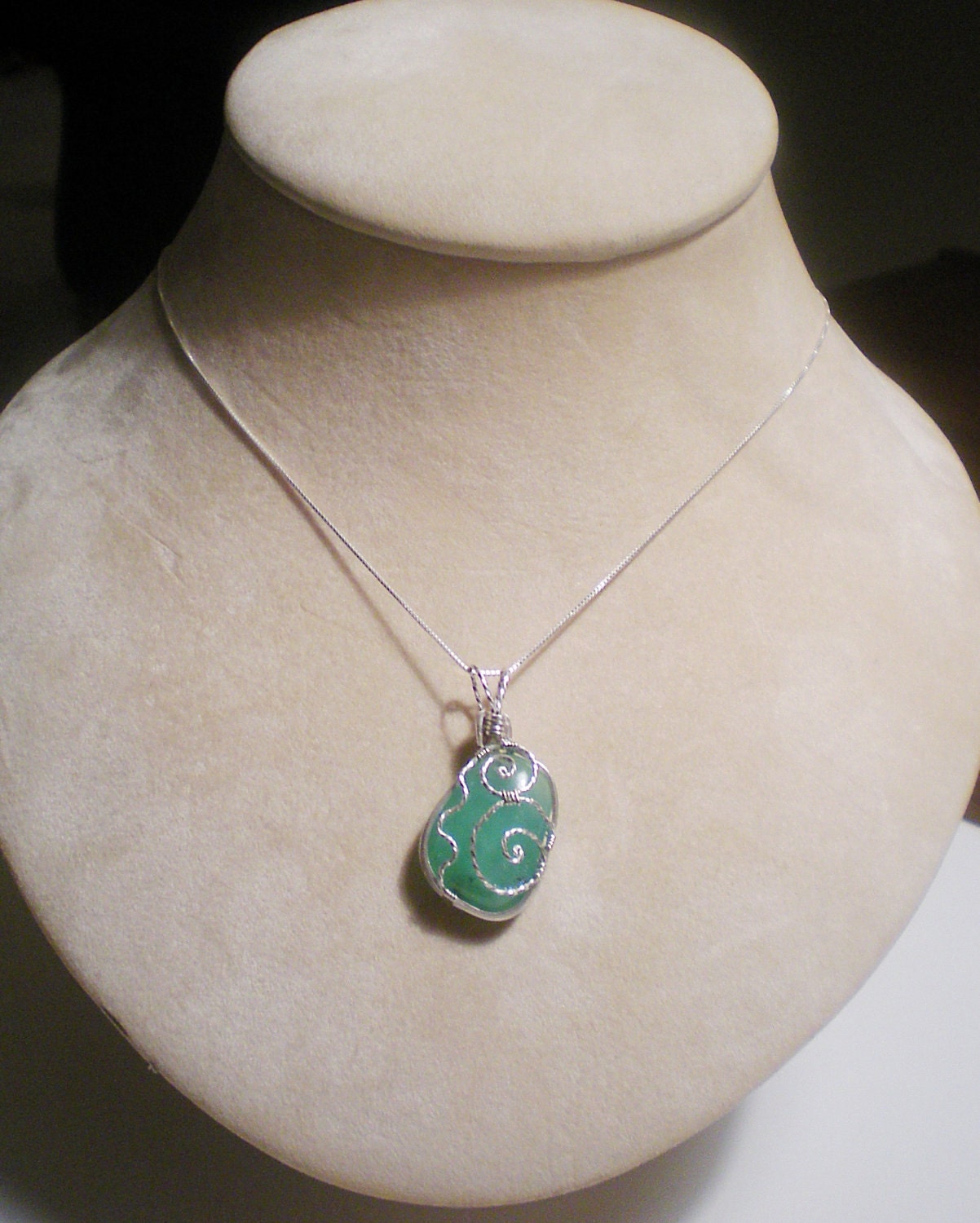 Chrysoprase sterling silver wire wrapped pendant