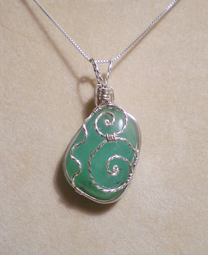 Chrysoprase sterling silver wire wrapped pendant