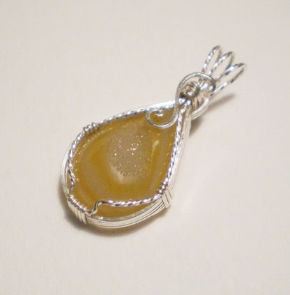 Druzy Agage sterling silver wire wrapped pendant