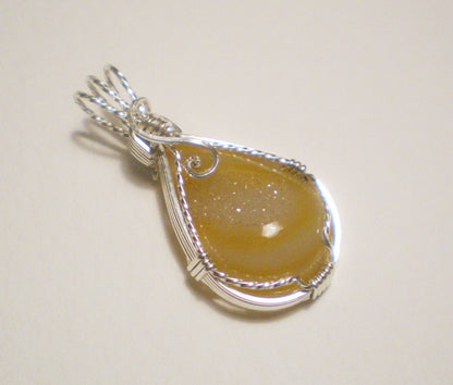 Druzy Agage sterling silver wire wrapped pendant