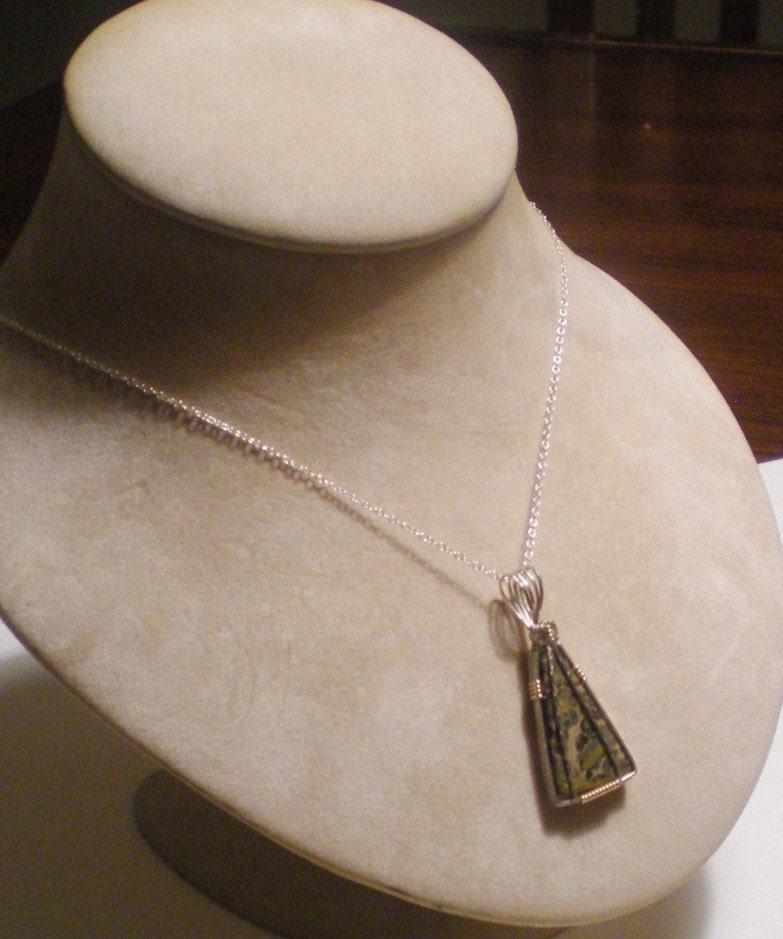 Sterling silver and 14kgf wrapped Jasper pendant