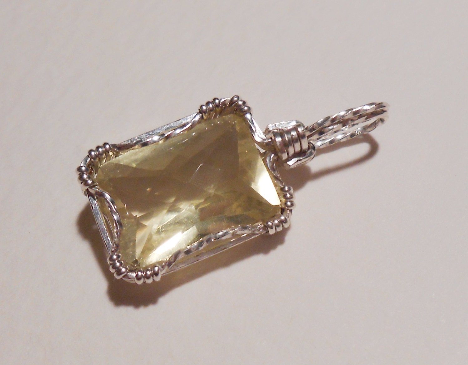 Lemon Quartz sterling silver wire wrapped pendant