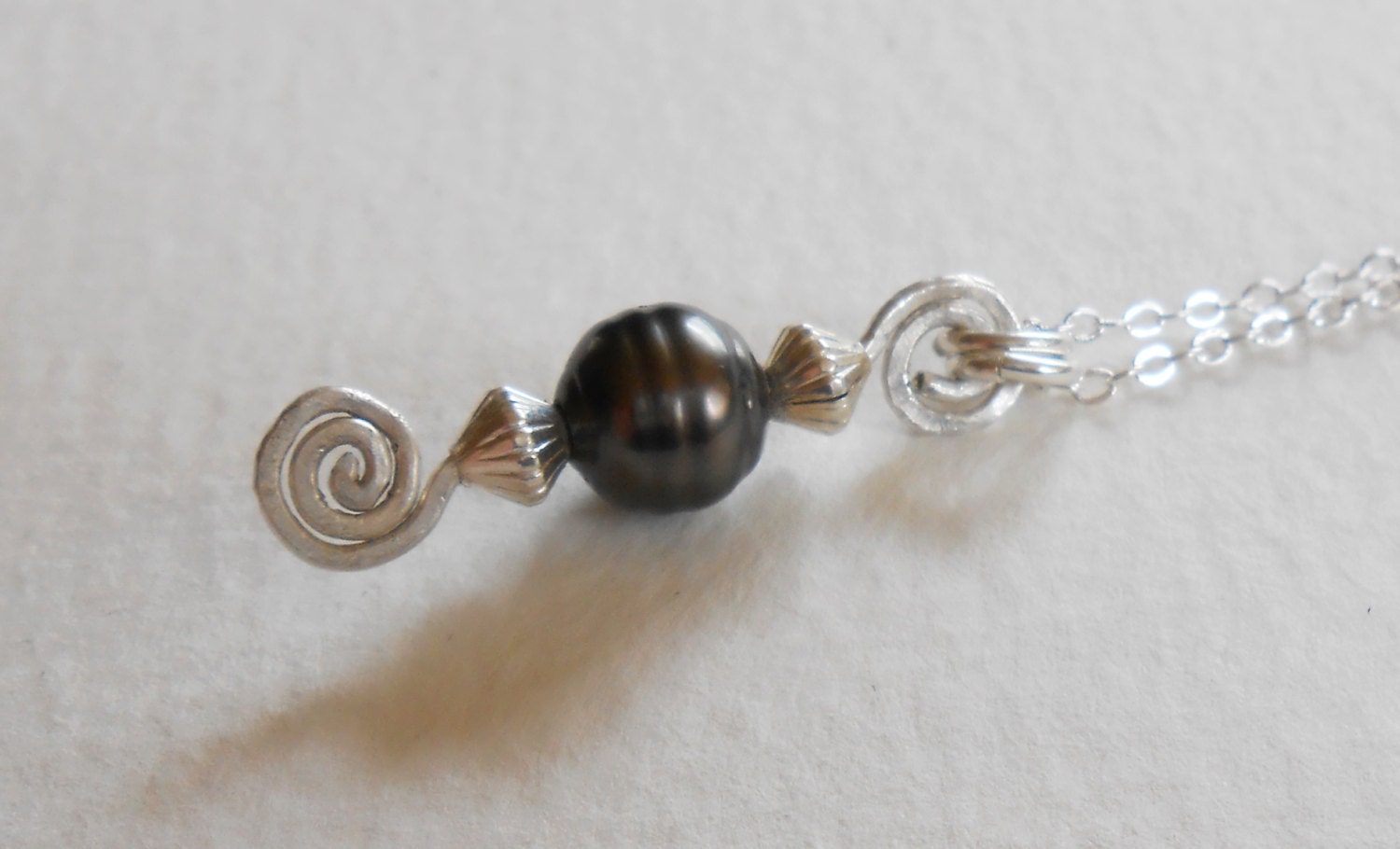 Tahitian pearl on sterling silver wire pendant with sterling silver chain