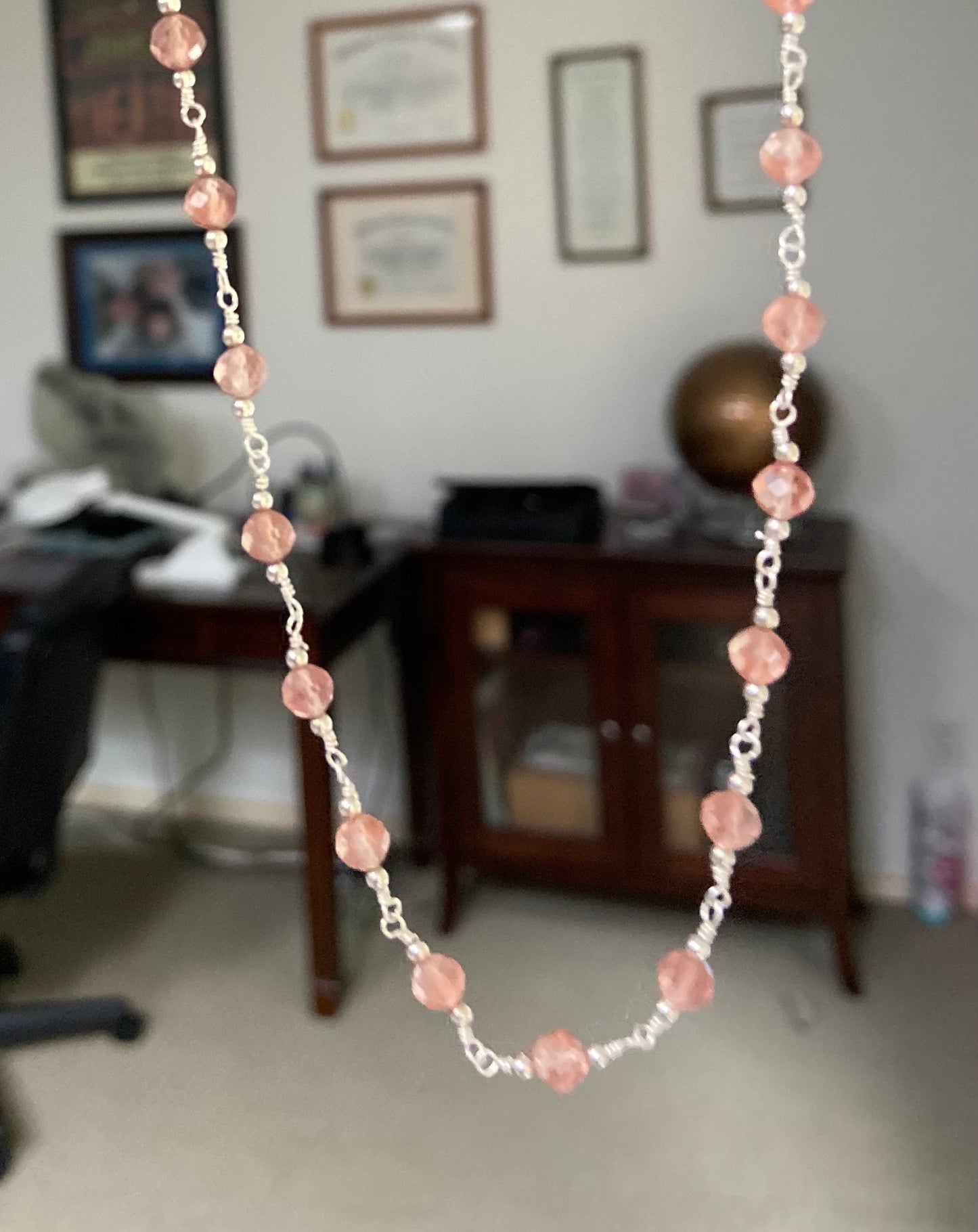 Genuine Oregon Sunstone beaded sterling silver necklace
