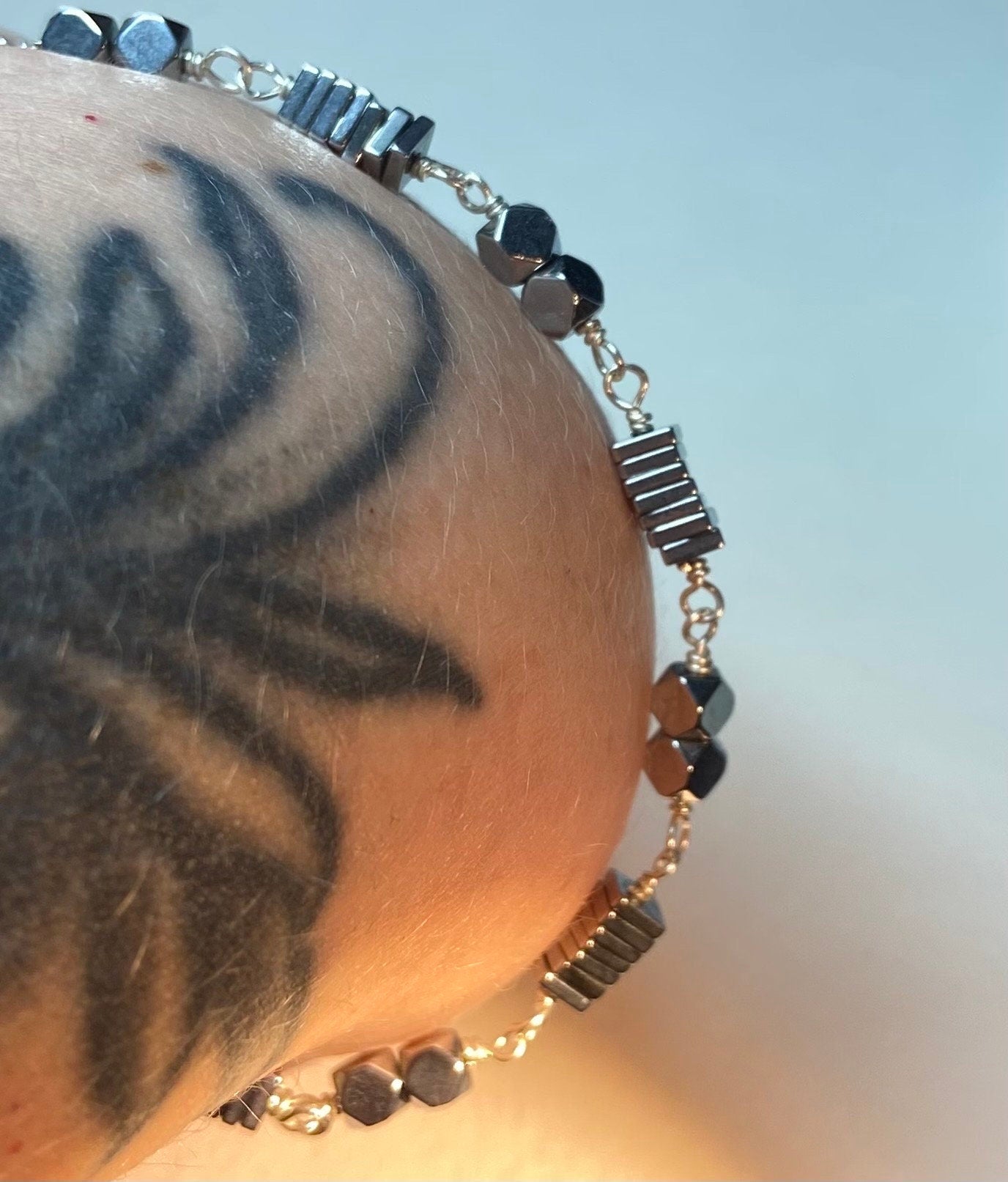 Hematite sterling silver wire wrapped bracelet