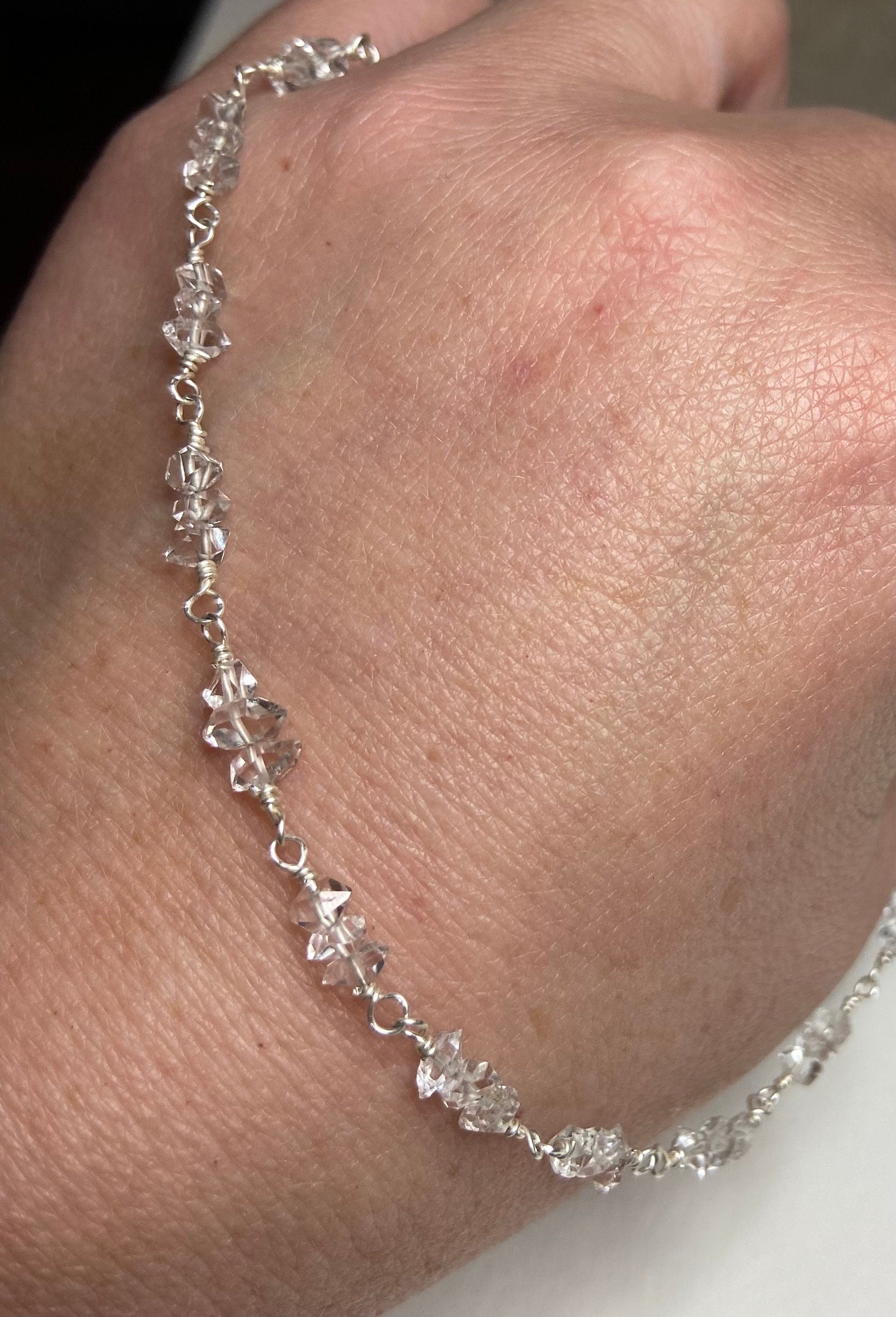 Sterling silver necklace with double terminated Herkimer diamond quartz crystals.