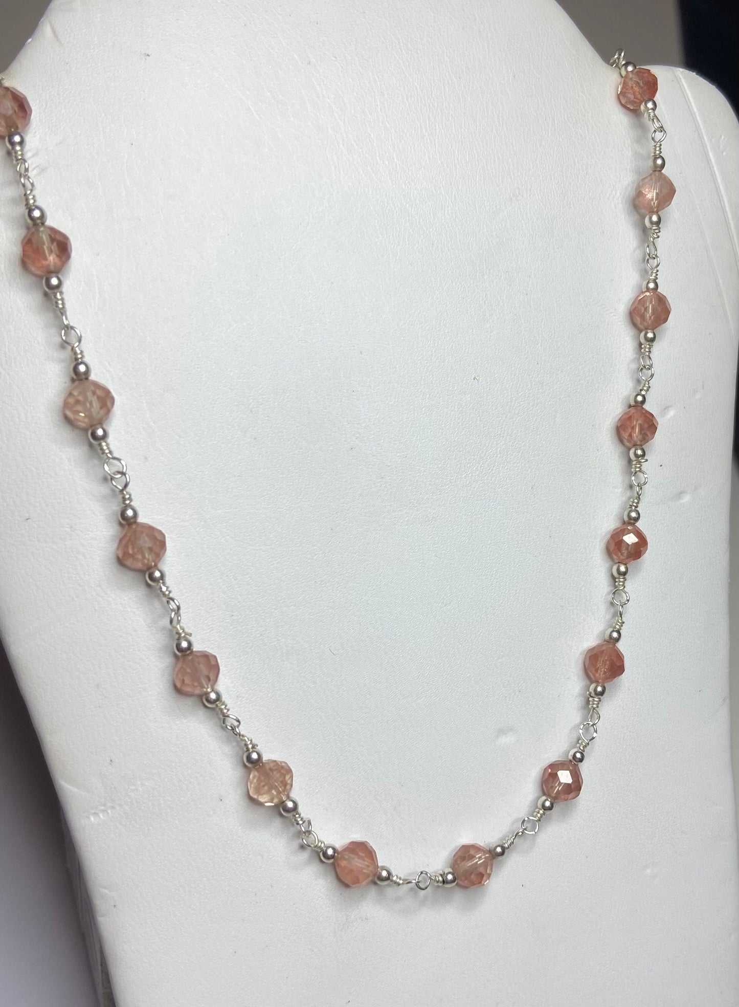Genuine Oregon Sunstone beaded sterling silver necklace