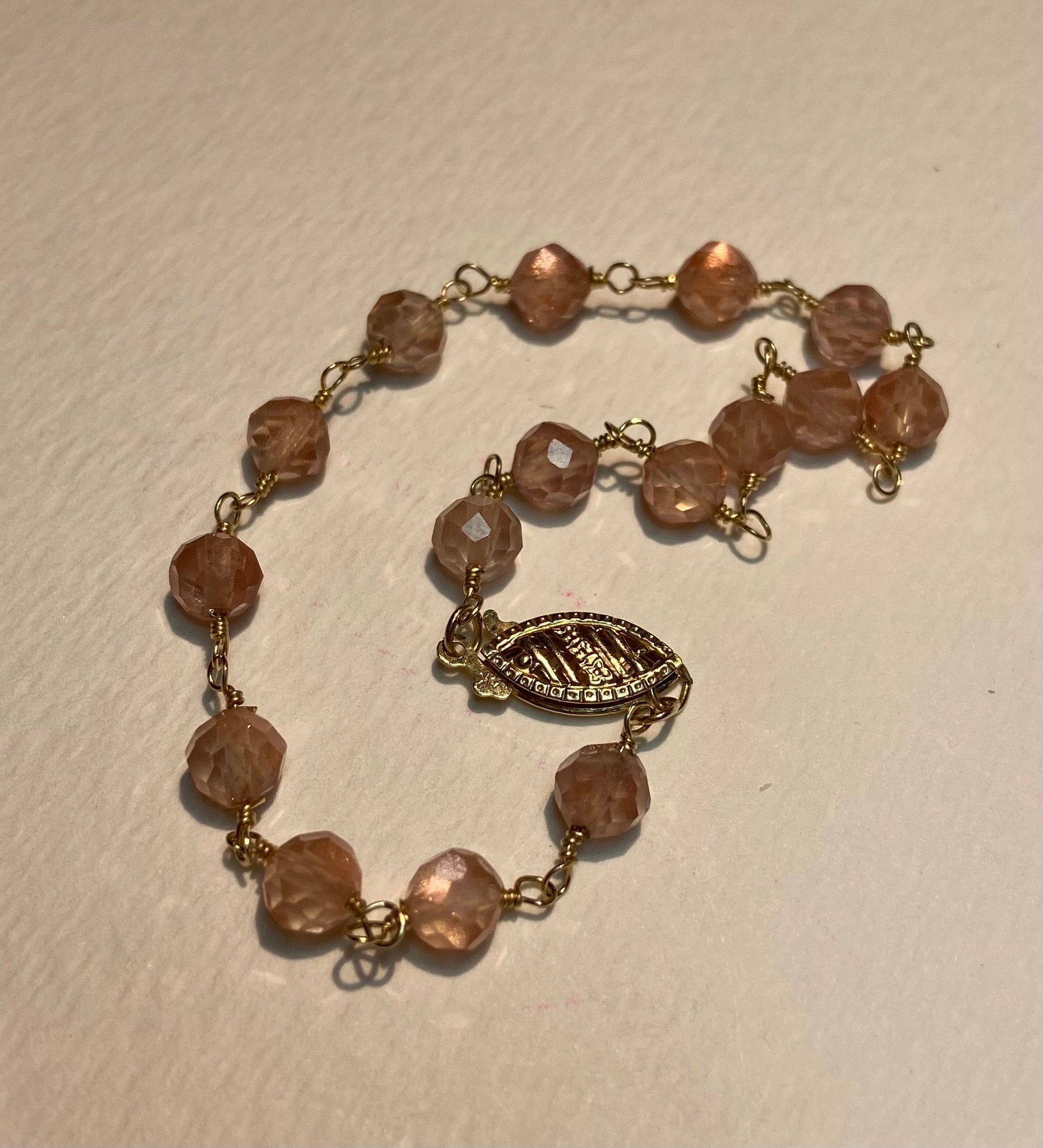 Oregon Sunstone faceted beaded bracelet in solid 14k gold
