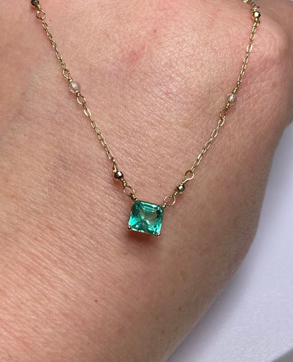 14k Emerald and quartz solid gold necklace choker