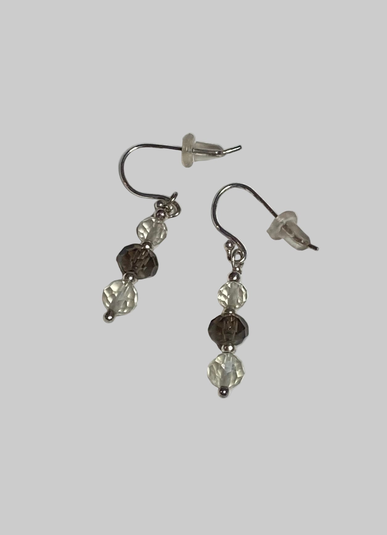 Oregon Sunstone and smokey quartz beaded dangle drop earrings.