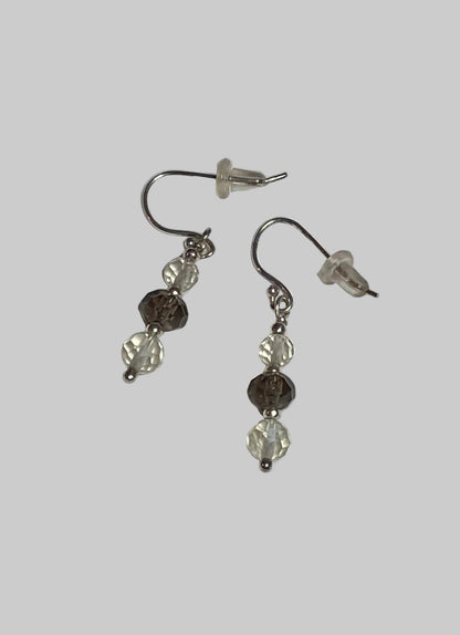Oregon Sunstone and smokey quartz beaded dangle drop earrings.