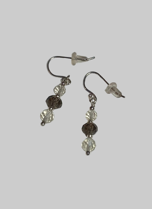 Oregon Sunstone and smokey quartz beaded dangle drop earrings.