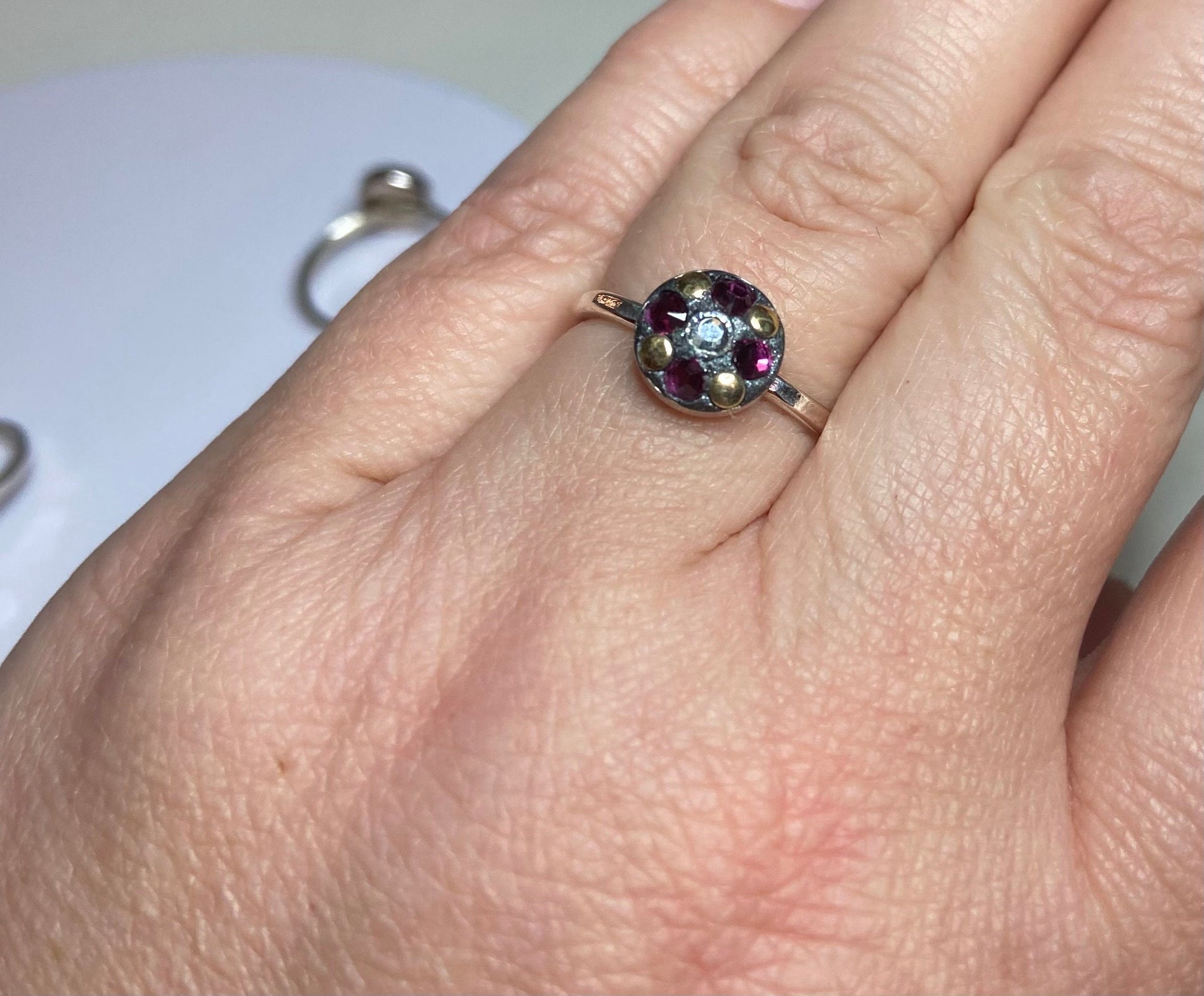 Sterling silver Swarovski and gold embellished stacking band rings in choice of color pink teal or clear