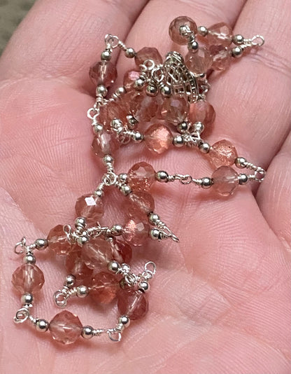Genuine Oregon Sunstone beaded sterling silver necklace with filigree clasp.
