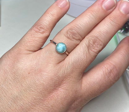 Larimar cabochon bezel set band ring size 7