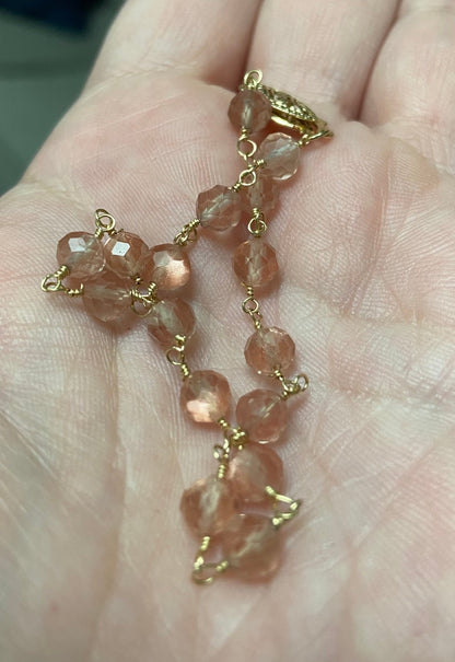 Oregon Sunstone faceted beaded bracelet in solid 14k gold.