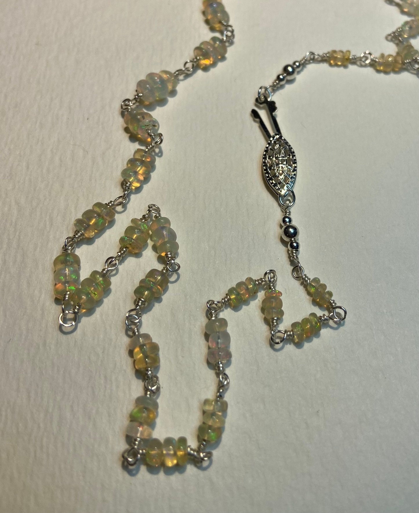 Ethiopian Wello Opal beaded necklace in solid sterling silver.
