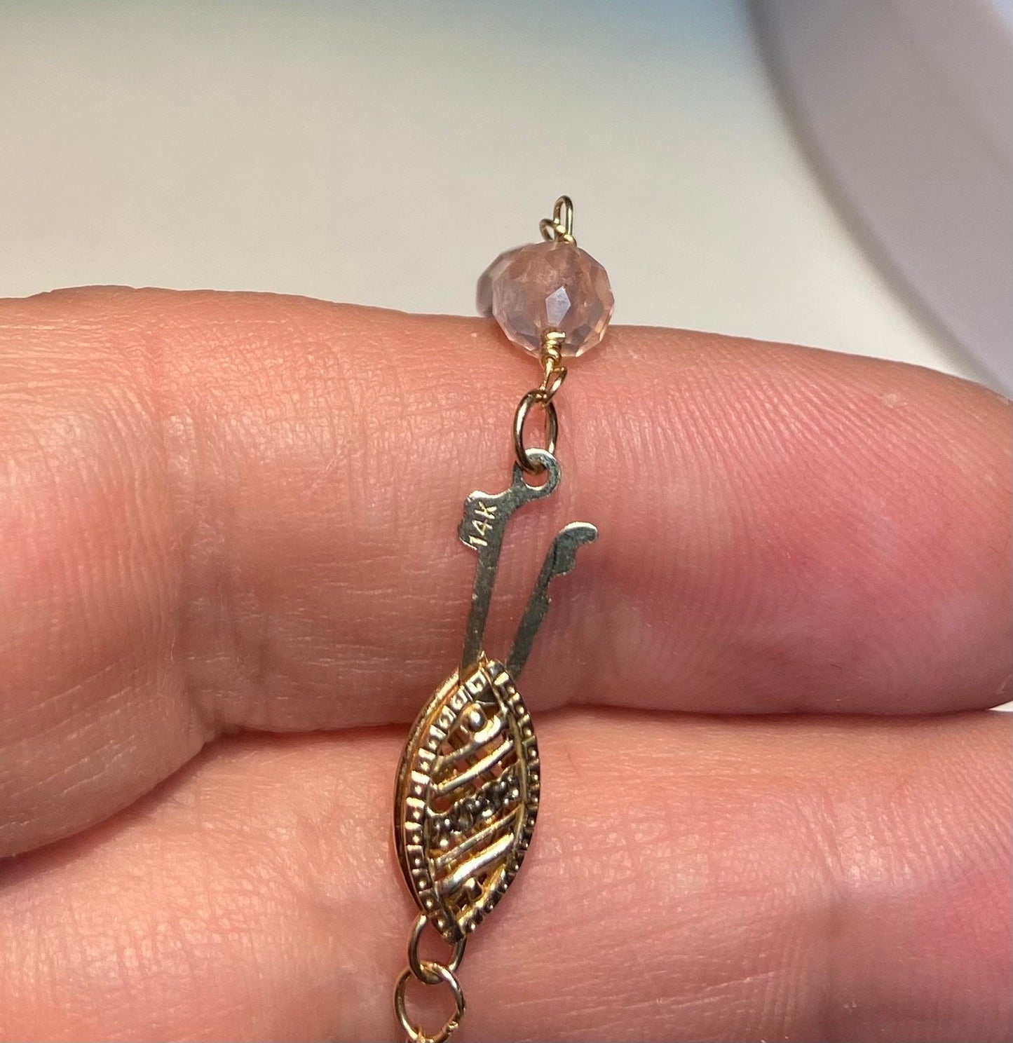 Oregon Sunstone faceted beaded bracelet in solid 14k gold.