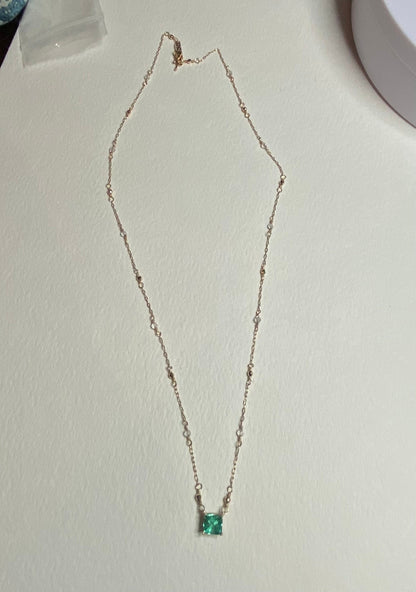 14k Emerald and quartz solid gold necklace choker