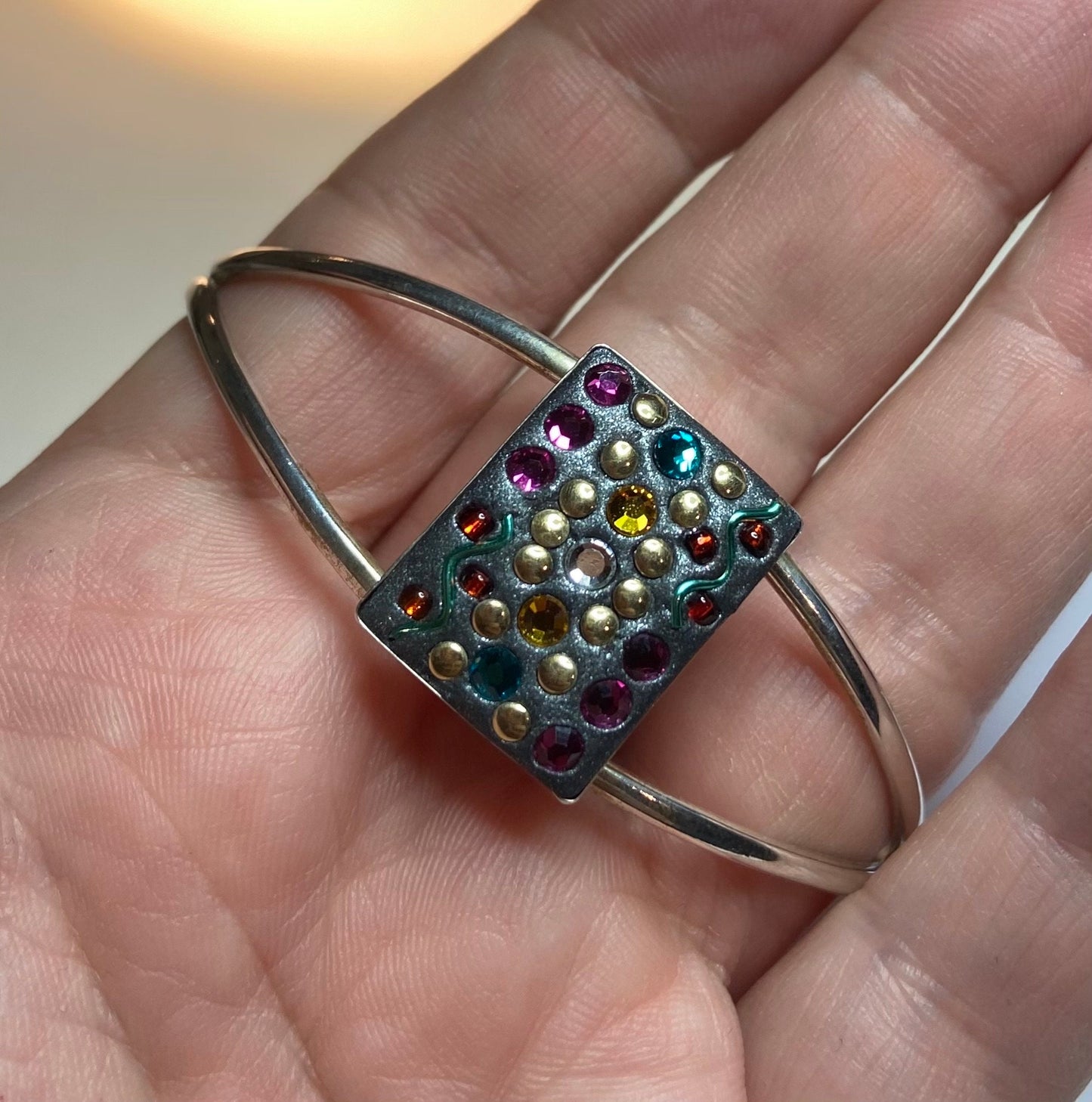 Fun and funky solid sterling silver cuff bracelet featuring Swarovski crystals and more OOAK