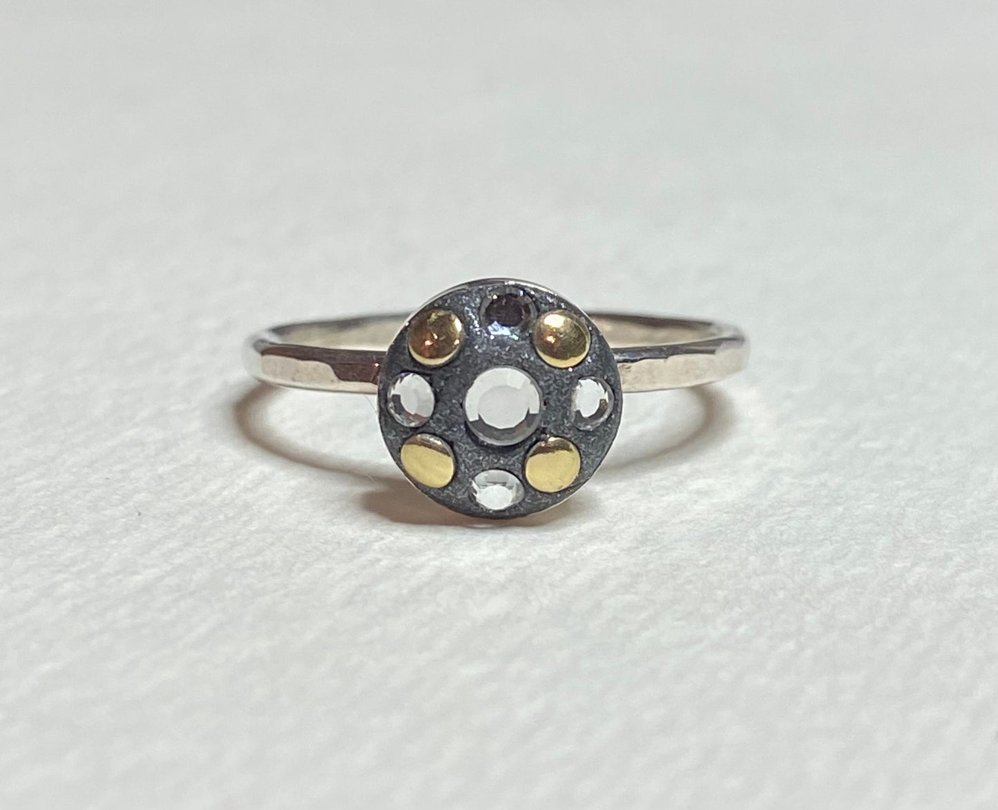 Sterling silver Swarovski and gold embellished stacking band rings in choice of color pink teal or clear