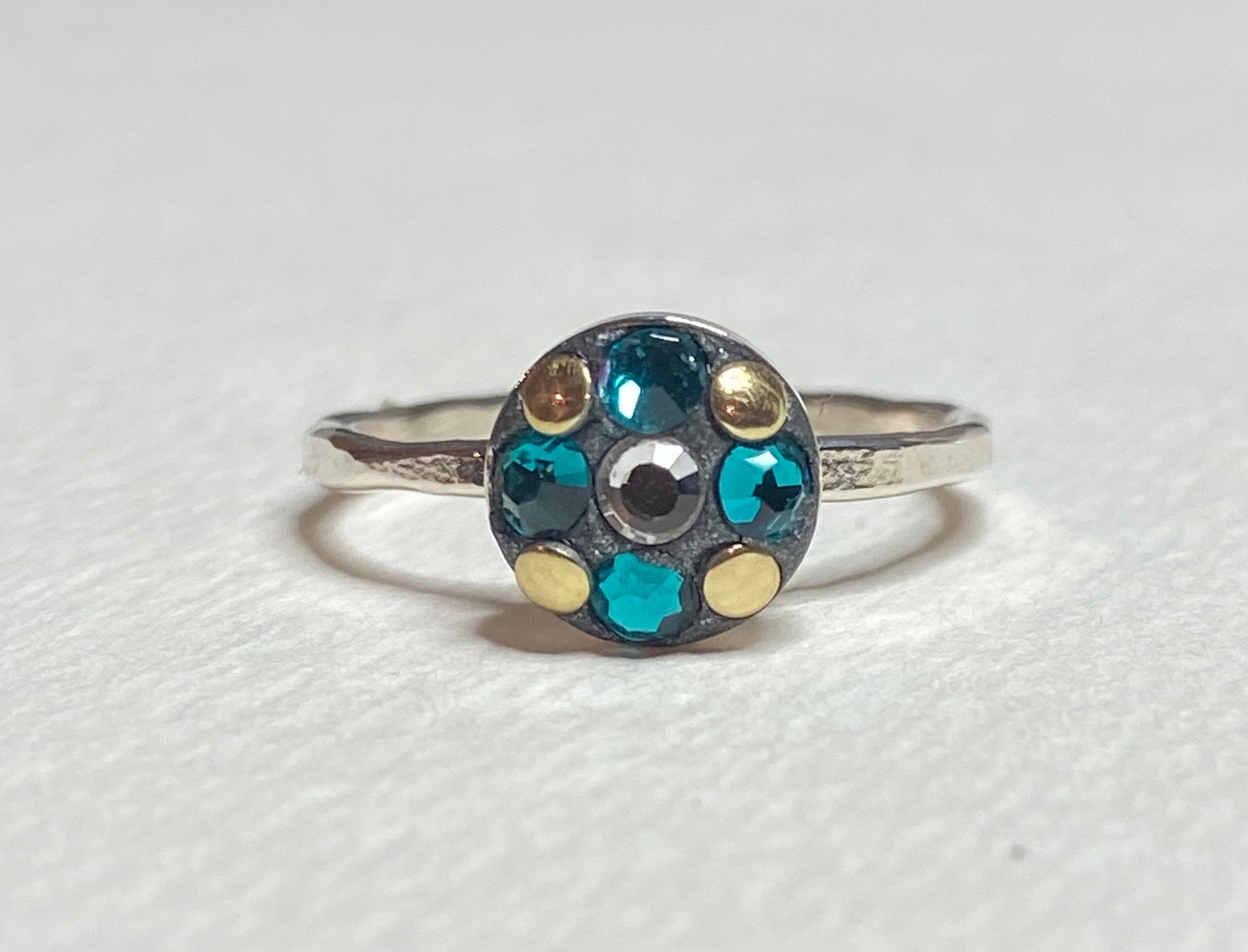 Sterling silver Swarovski and gold embellished stacking band rings in choice of color pink teal or clear