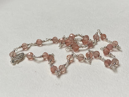 Genuine Oregon Sunstone beaded sterling silver necklace with filigree clasp.