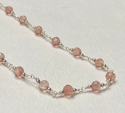 Genuine Oregon Sunstone beaded sterling silver necklace