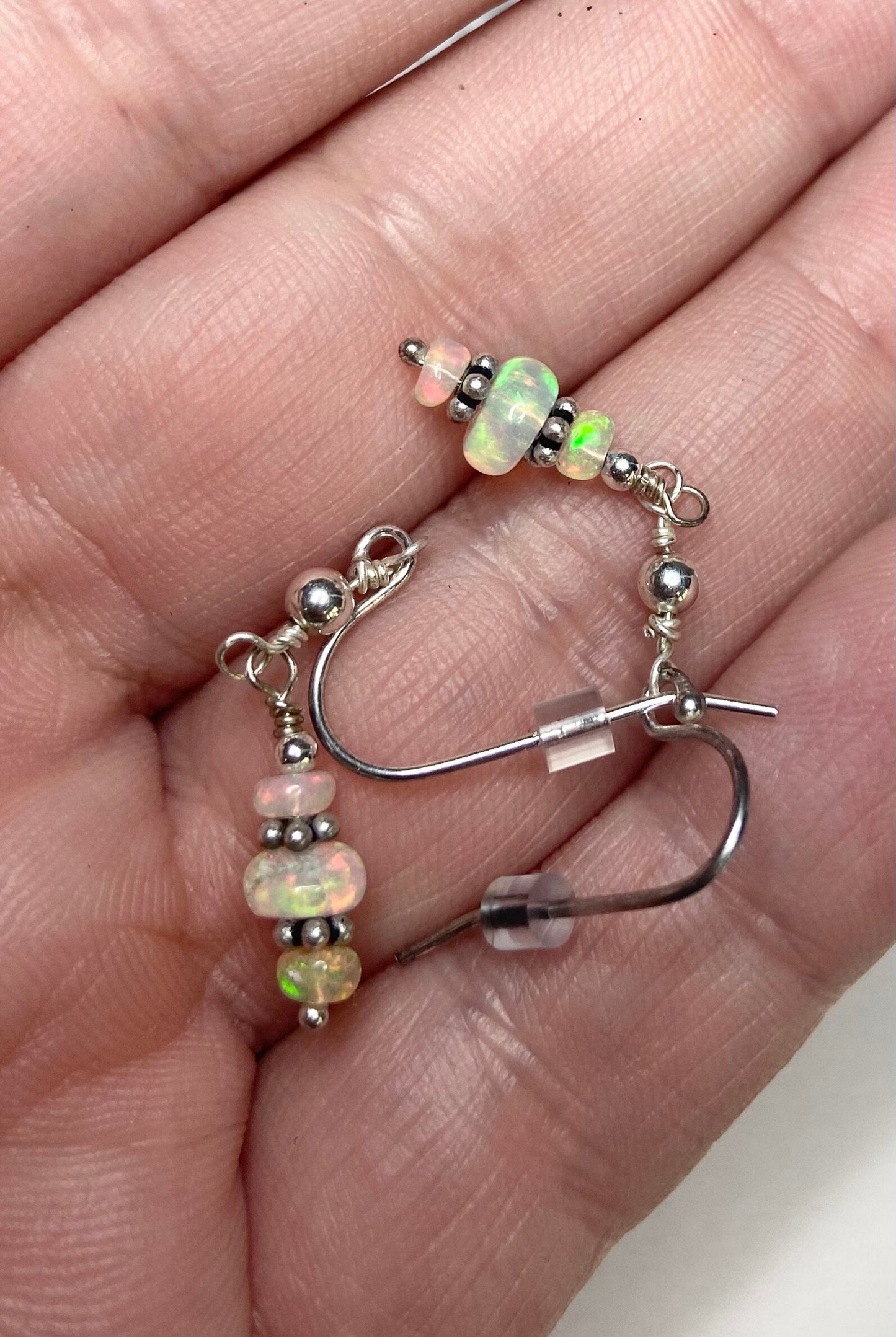 Ethiopian Wello Opal sterling silver dangle drop earrings.