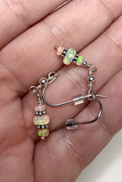 Ethiopian Wello Opal sterling silver dangle drop earrings.