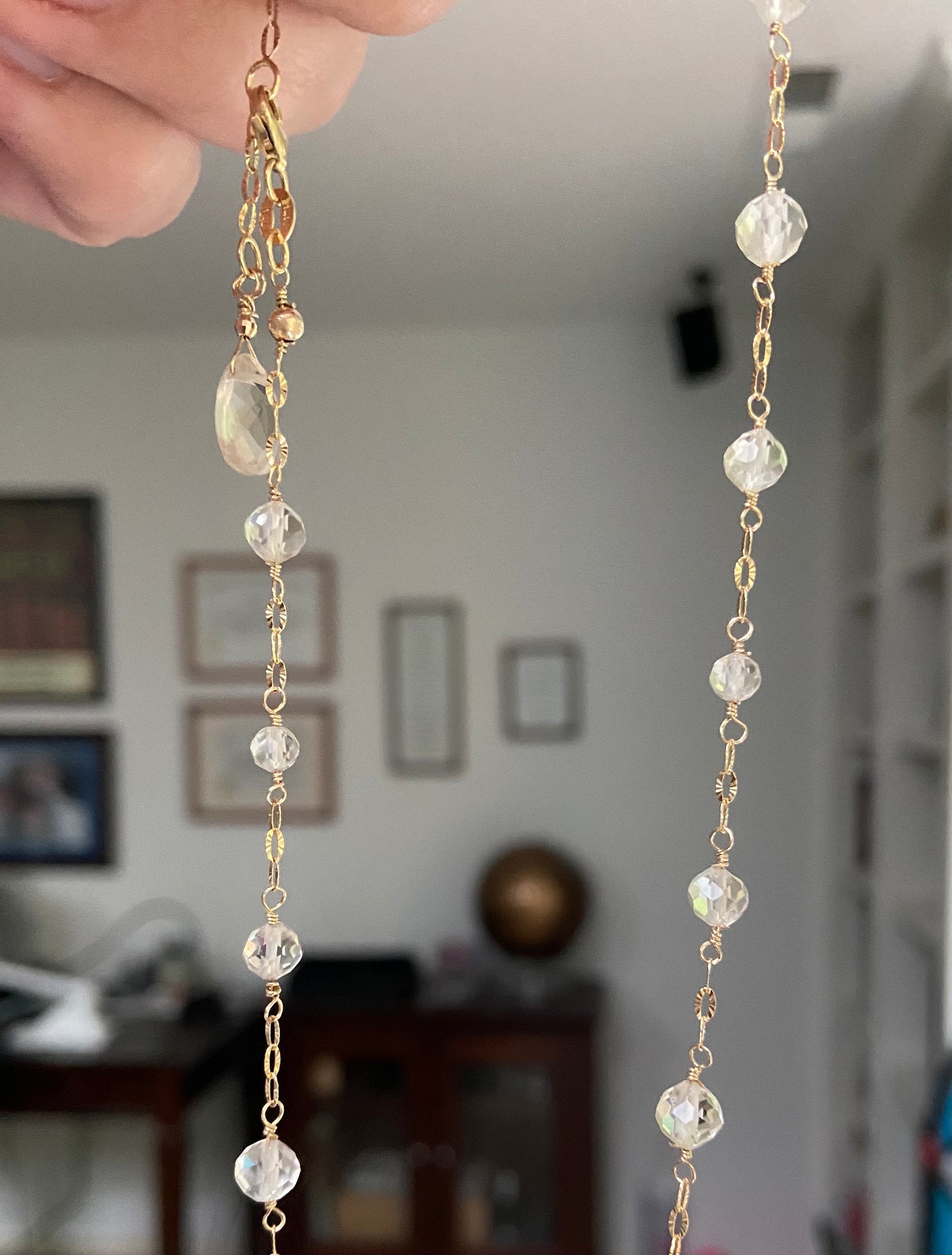 14k yellow gold choker necklace with light yellow Oregon Sunstone beads.