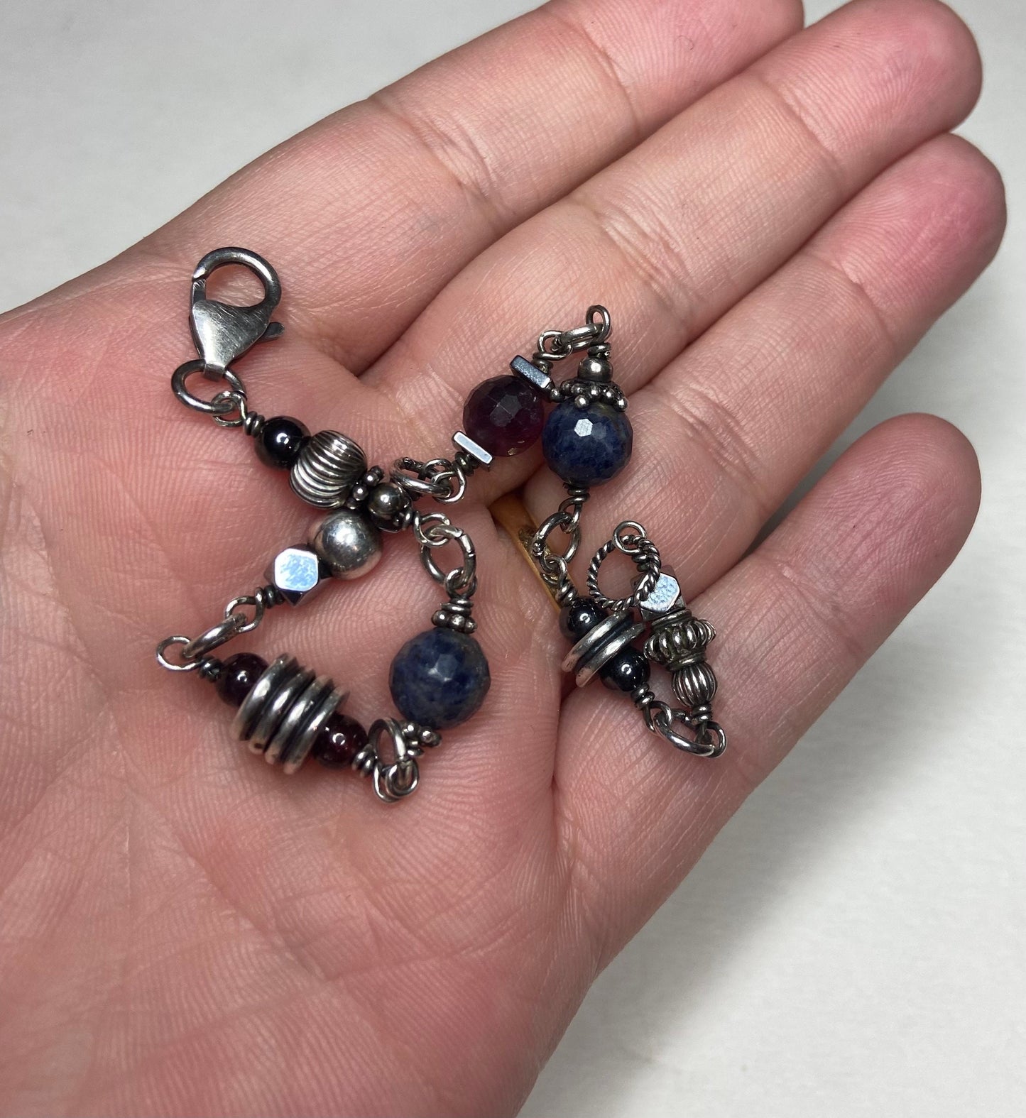 Solid Sterling Silver Sapphire and Ruby beaded bracelet