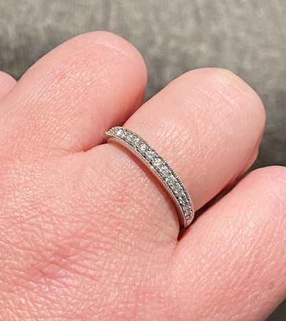 14k white gold diamond pave milgrain band ring size 8.5