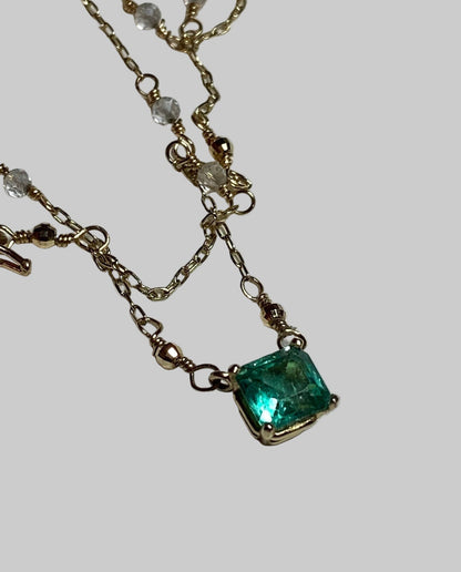 14k Emerald and quartz solid gold necklace choker