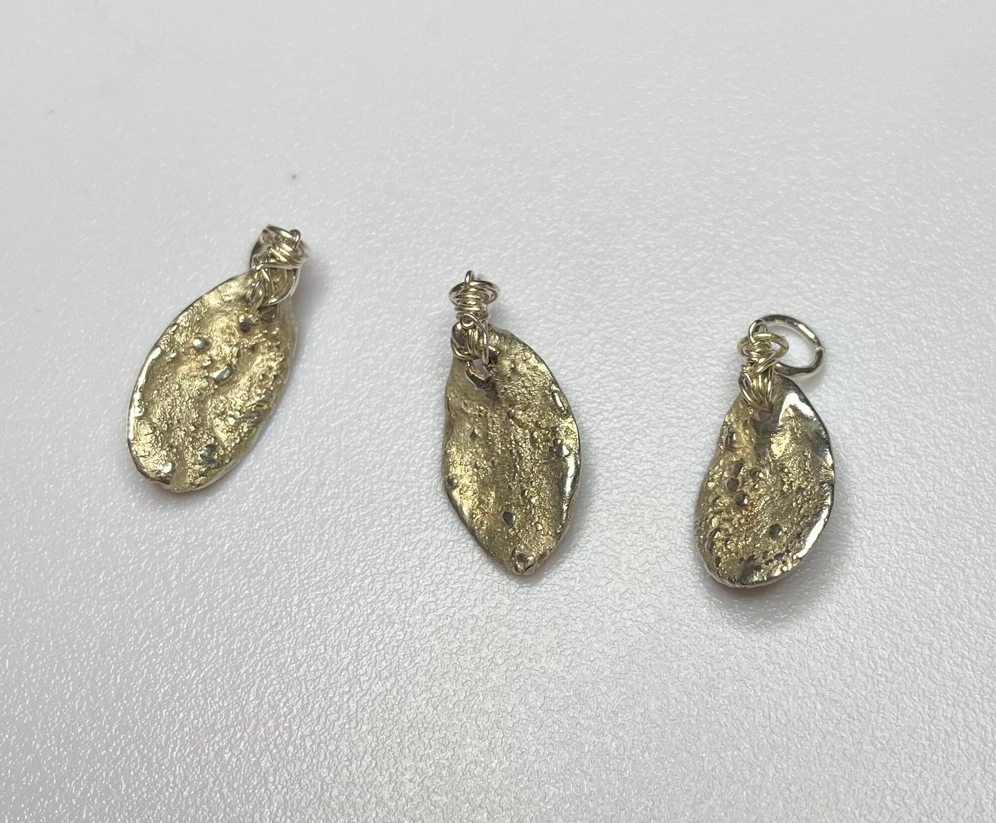 Solid fine silver leaf pendant charm with green tourmaline