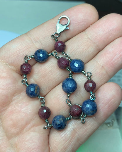 Sapphire and ruby faceted bead bracelet in rugged sterling silver #1